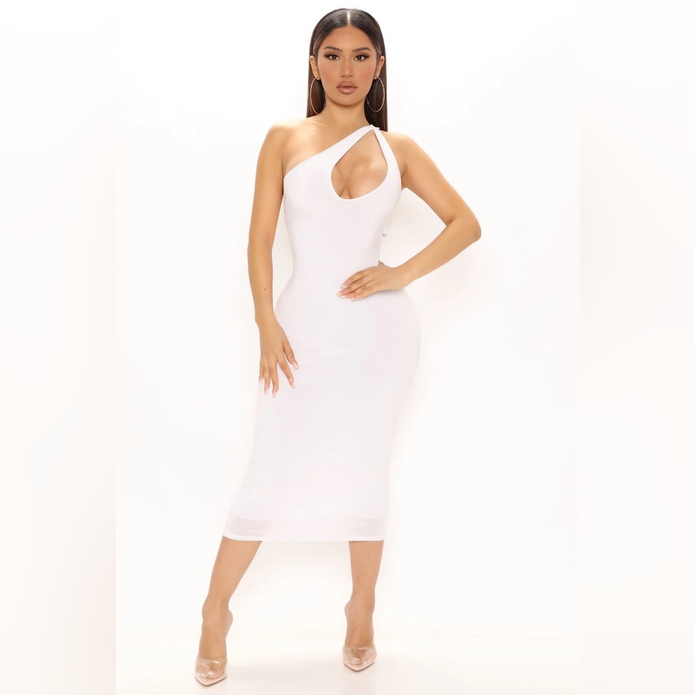 Fashion Nova White One-Shoulder Dress
